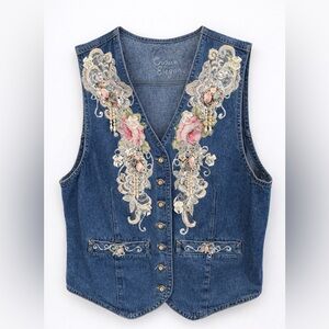 1990's Casual Elegance Embellished Denim Vest